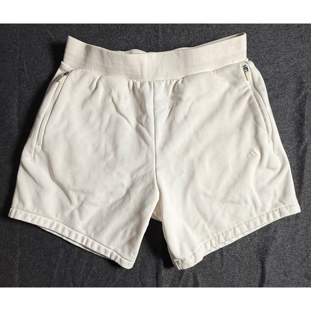 Adidas Puremotion 7" Mens Workout Shorts Cream White Fleece Zip Pockets Small